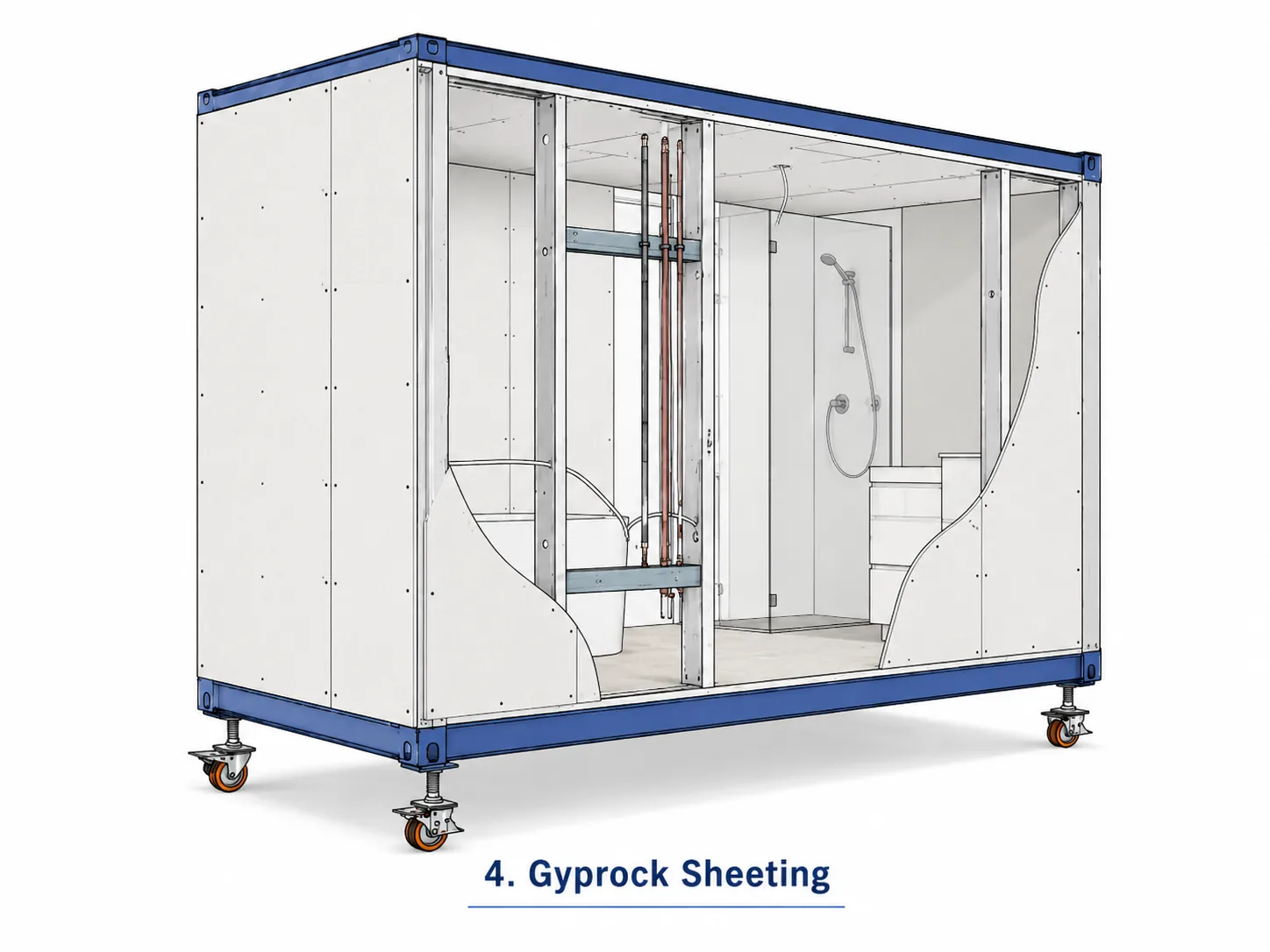 Prefab ensuite pod with internal wall sheeting